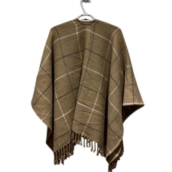 Abercrombie & Fitch brown plaid poncho OS - Picture 4 of 5